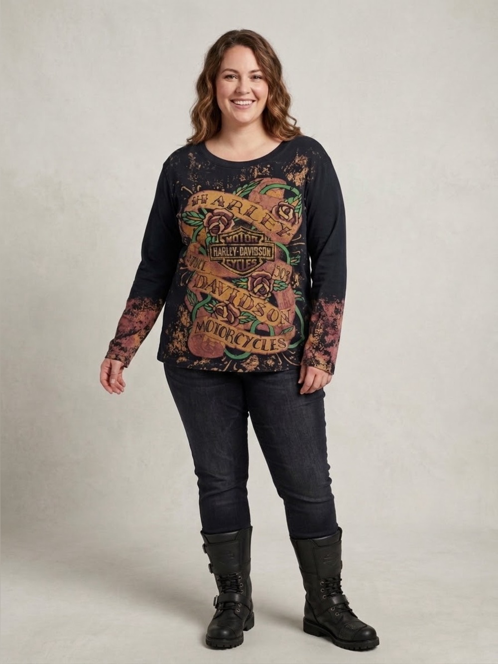 Harley-Davidson Killer Creek Black Long Sleeve Tee with Tattoo Design - Size XL